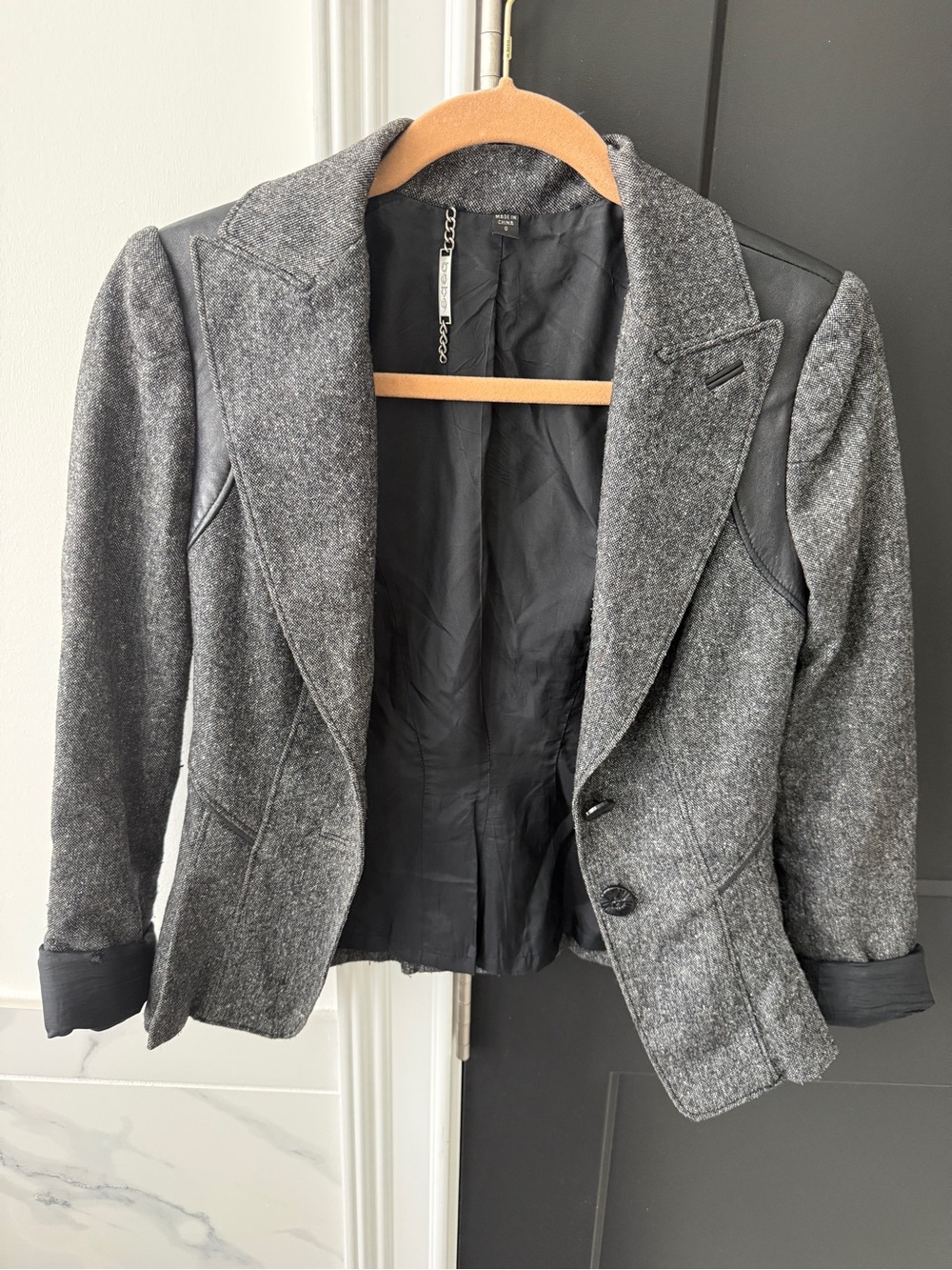 bebe Gray Tweed Blazer with Black Trim